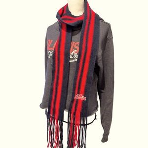 Ole Miss knit red blue fringe scarf
